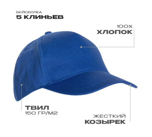Бейсболка STAN 5 клиньев хлопок 150, 10L , Синий (16)