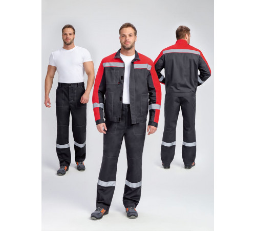 Костюм Бриготек-1 СОП (тк.Смесовая,260) брюки, т.серый/красный в Евпатории