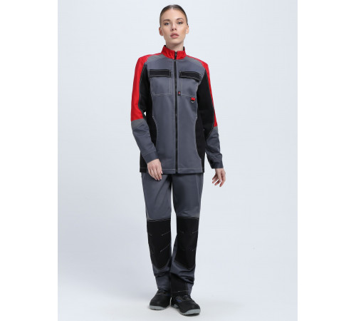 Костюм женский Вектрон-1 (тк.Смесовая,240) брюки, серый/красный/черный в Алупке