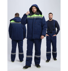 Костюм зимний на пуговицах Квайл-1 СОП (тк.Смесовая,210) брюки, т.синий/лимонный