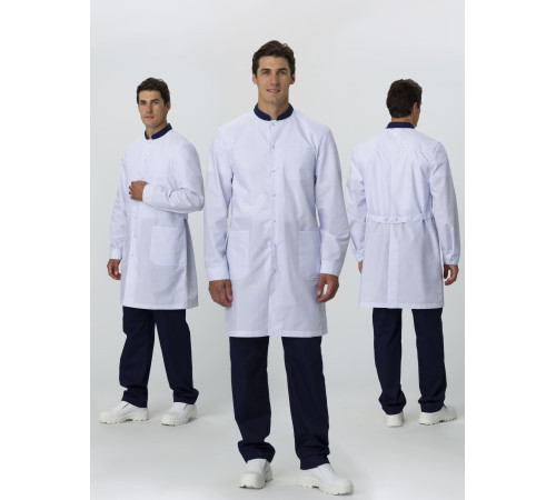 Халат мужской MedLine Марк (тк.Смесовая,120), белый/т.синий в Евпатории