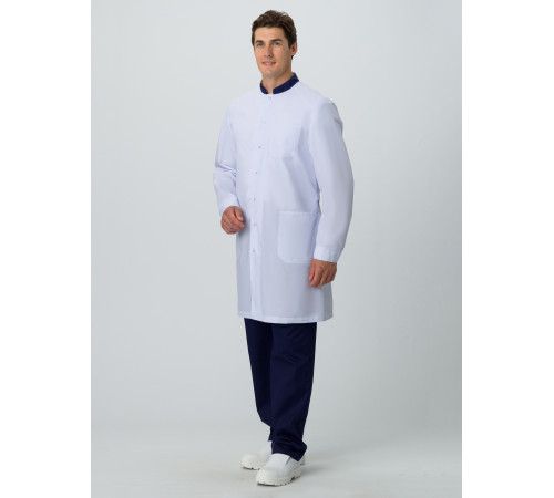Халат мужской MedLine Марк (тк.Смесовая,120), белый/т.синий в Евпатории