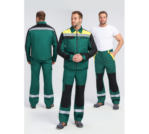 Костюм ProfLineBase-1 (тк.Твил,210) брюки, зеленый/черный/желтый в Евпатории