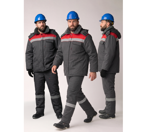 Костюм зимний на пуговицах Квайл-1 СОП (тк.Смесовая,210) брюки, т.серый/красный в Евпатории