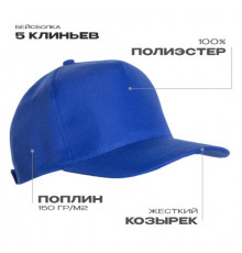 Бейсболка STAN 5 клиньев полиэстер 150, 10P, Синий (16)