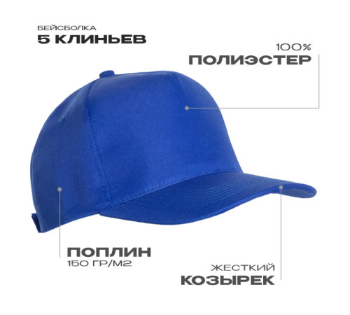 Бейсболка STAN 5 клиньев полиэстер 150, 10P, Синий (16)