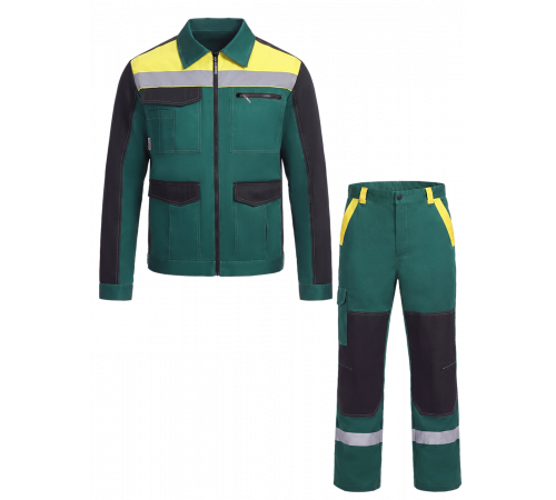 Костюм ProfLineBase-1 (тк.Твил,210) брюки, зеленый/черный/желтый в Ялте