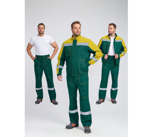 Костюм Бриготек-1 СОП (тк.Смесовая,260) брюки, зеленый/желтый в Щелкино