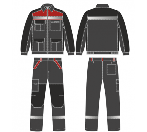 Костюм ProfLineBase-1 (тк.Твил,210) брюки, т.серый/черный/красный в Донецке