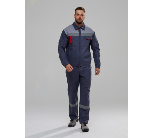 Костюм Флофт-2 СОП (тк.Саржа,250) п/к, т.серый/св.серый/красный в Мариуполе