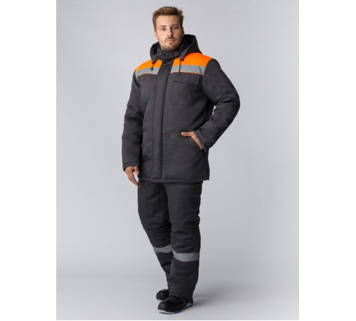 Костюм зимний Кос_013 (тк.Смесовая,210) п/к, т.серый/оранжевый в Щелкино