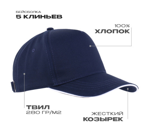 Бейсболка с кантом STAN 5 клиньев хлопок 280,14, Темно-синий (46)