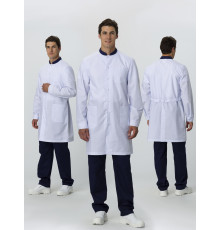 Халат мужской MedLine Марк (тк.Смесовая,120), белый/т.синий
