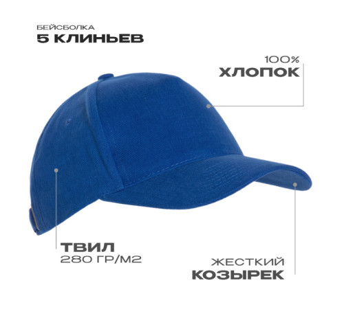 Бейсболка STAN 5 клиньев хлопок 280,03, Синий (16)
