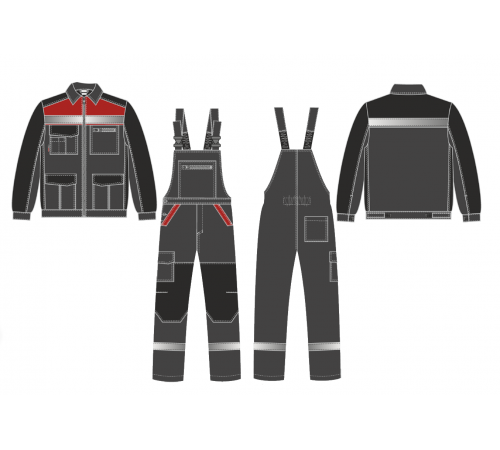 Костюм ProfLineBase-2 (тк.Твил,210) п/к, т.серый/черный/красный в Щелкино