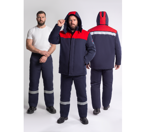 Костюм сварщика зимний 2кл.защиты (тк.Хлопок, 350), синий/красный (Кос053/14МСП) в Евпатории