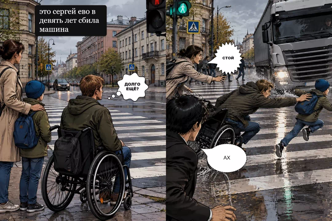 дилетант — страница 1: ДОЛГО ЕЩЁ? это сергей ево в девять лет сбила машина. СТОЙ. АХ.