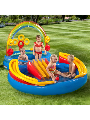 Надувной игровой центр Intex «Радуга» 297×193×135 см с горкой, фонтаном и двумя бассейнами, от 3 лет Надувной игровой центр Intex «Радуга» 297×193×135 см с горкой, фонтаном и двумя бассейнами, от 3 лет
