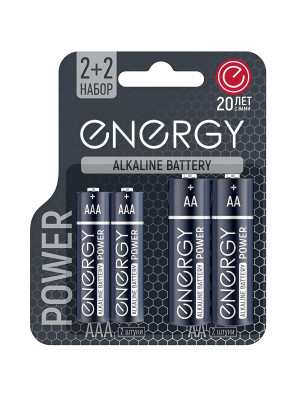Батарейка алкалиновая АА LR6 + ААА LR03/4B упак 4 шт Power Energy