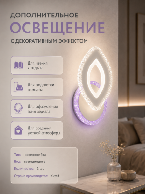Бра светодиодный 1 плафон 26*16*9 см 24 Вт 820 LM 10м2 акрил 3 цвета белый Baizheng