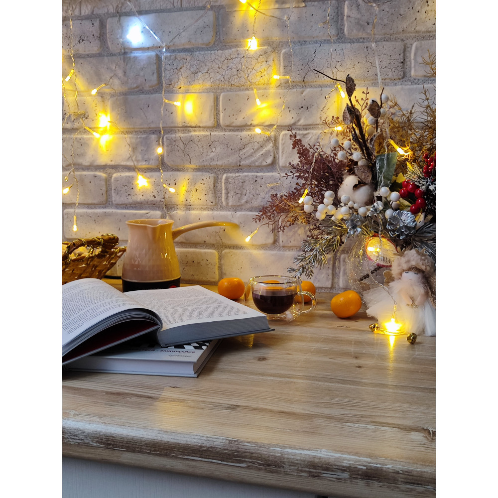 Гирлянда светодиодная 1,5 м*40 см 48 led 220 В бахрома теплый белый Мерцание Серпантин