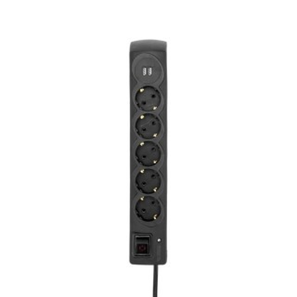 Фильтр сетевой 5 гнезд 5м 3х15мм² с автовыкл 2 USB черный KRANZ