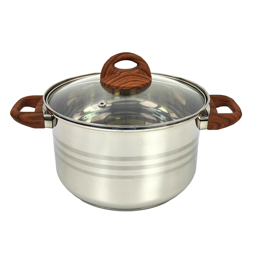 Кастрюля нерж сталь  5 л 22 см стекл крышка ручками под дерево soft-touch Foresta Mallony