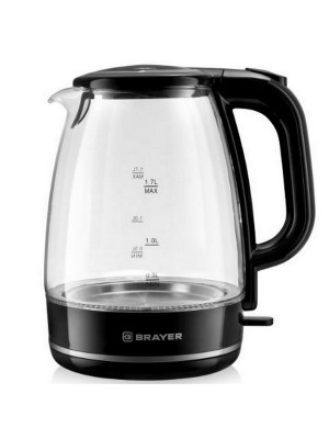 Чайник стеклянный электрический 1,7 л 2,2 кВт подсветка черный Brayer