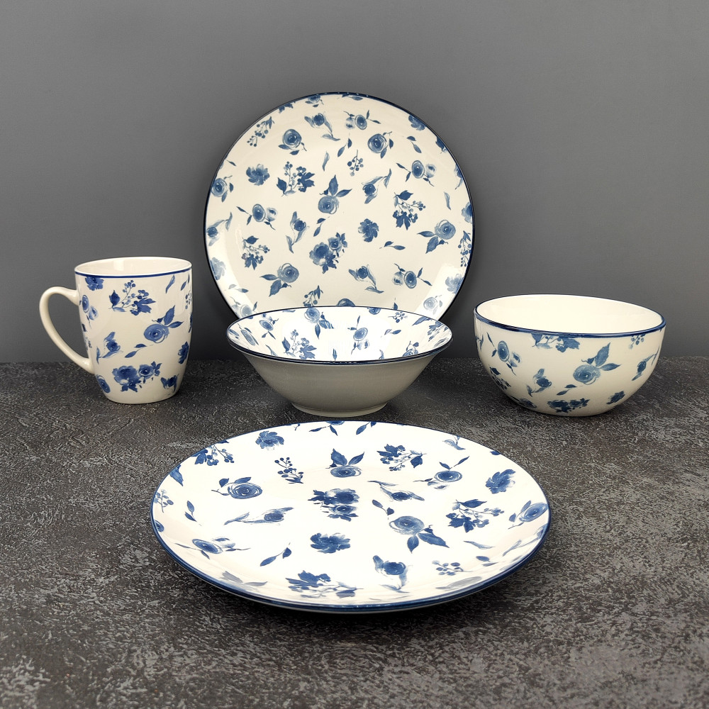 Тарелка фарфоровая обеденная 24 см Blue calico Коралл