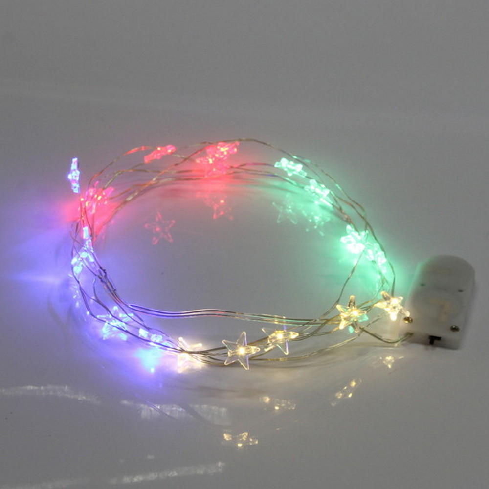 Гирлянда светодиодная 2 м 20 LED звездочка батарейки 2*CR2032 мультицвет Серпантин