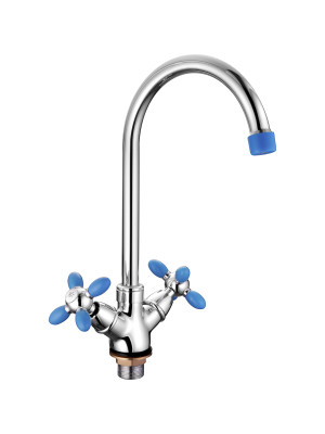 Смеситель Accoona для кухни махов. под гайку крест синий (10) A4582M