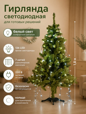 Гирлянда светодиодная 1,8 м 126 LED 7 нитей 220 В с кольцом белый Neon-night