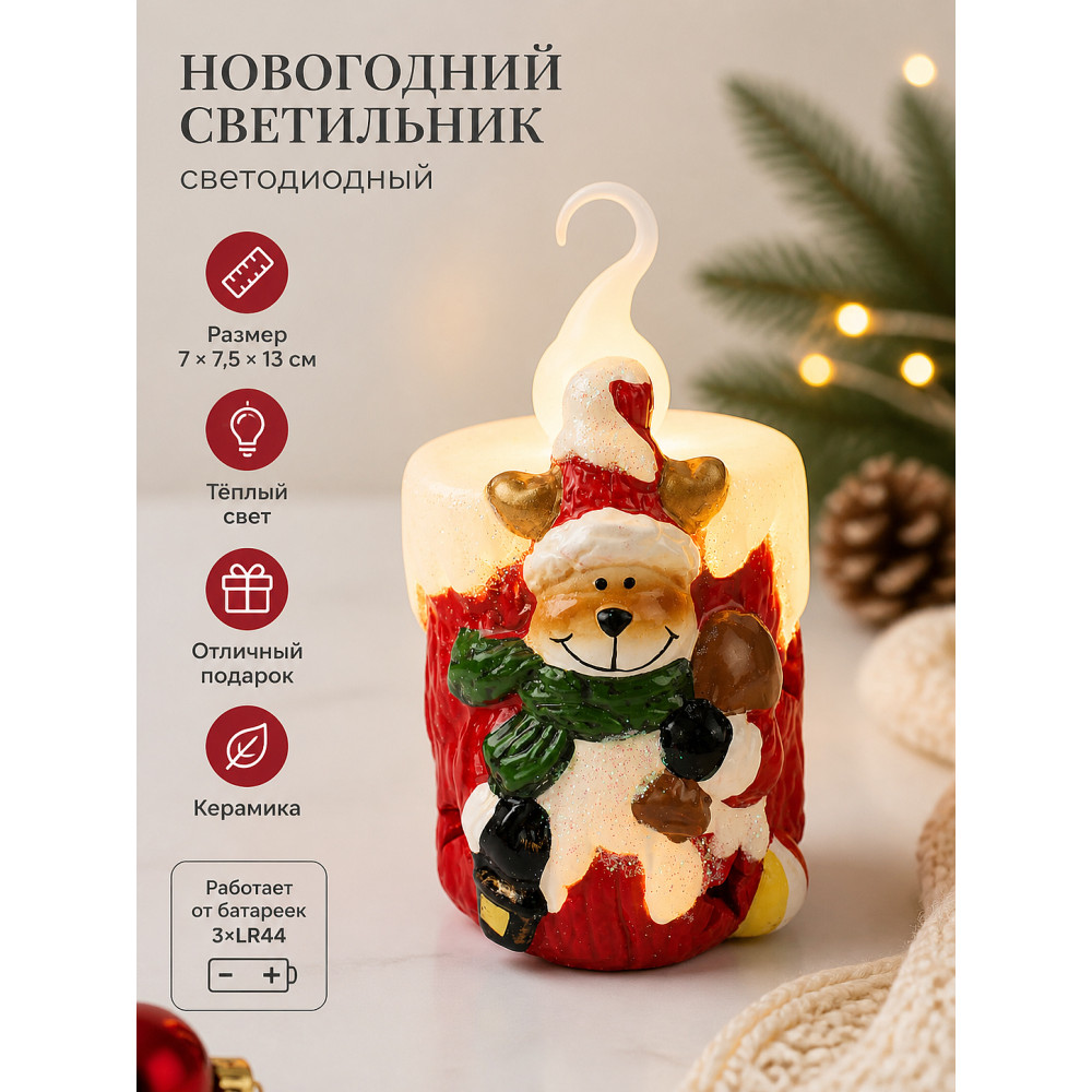 Сувенир новогодний светодиодный 7*7,5*13 см керамика ассорти NP-8829 Fex