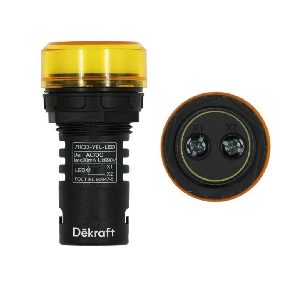 Лампа коммутационная ADDS ЛК-22 d22мм 220В желт. LED DEKraft 25004DEK