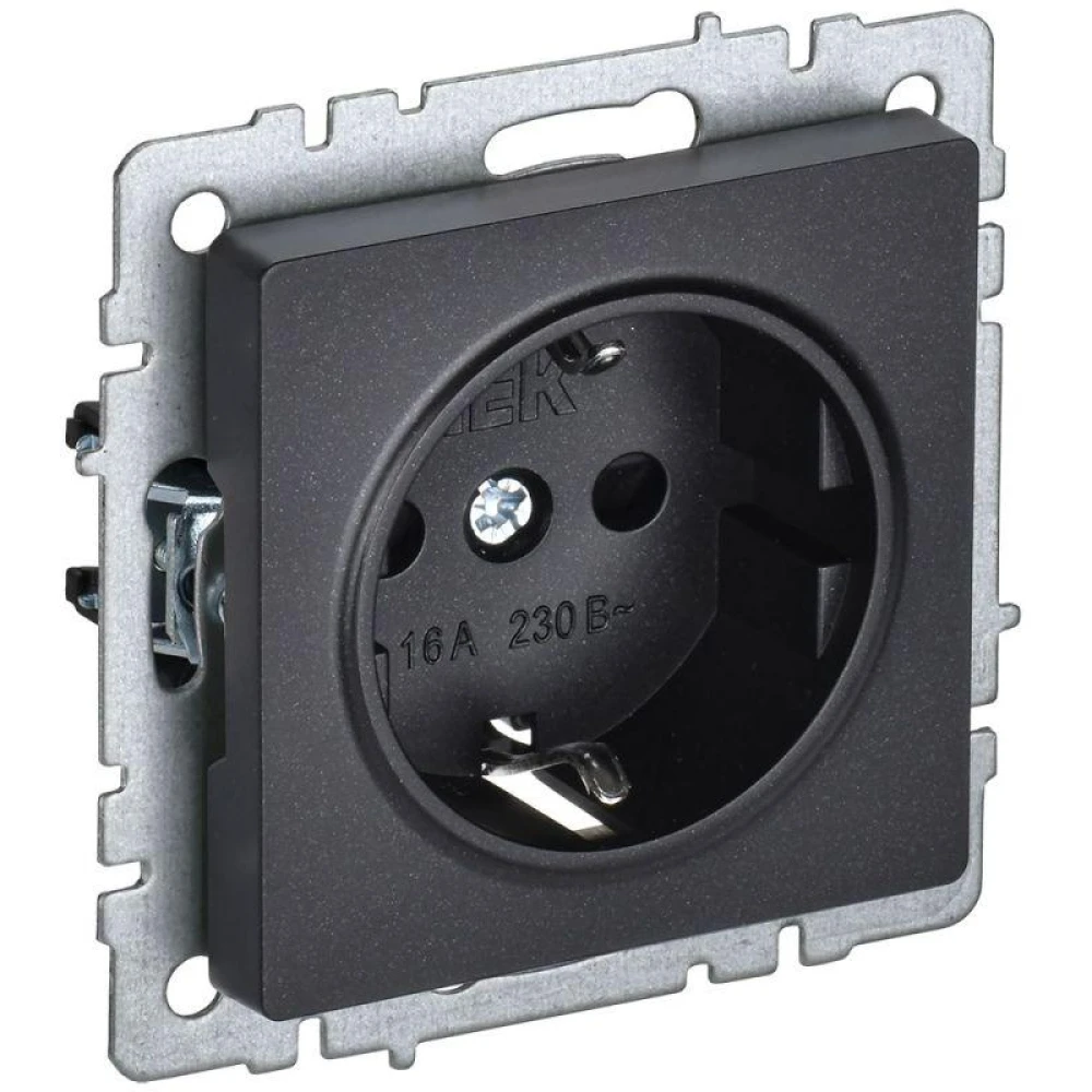 Розетка BRITE РС14-1-0-БрЧ 16А с заземл. защ. шторки механизм черн. IEK BR-R14-16-K02