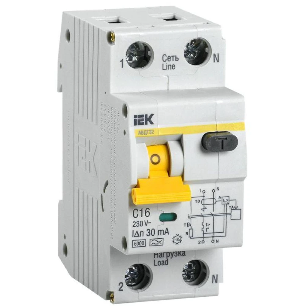 Выключатель автоматический дифференциального тока 2п (1P+N) C 16А 30мА тип A 6кА АВДТ-32 KARAT IEK MAD22-5-016-C-30