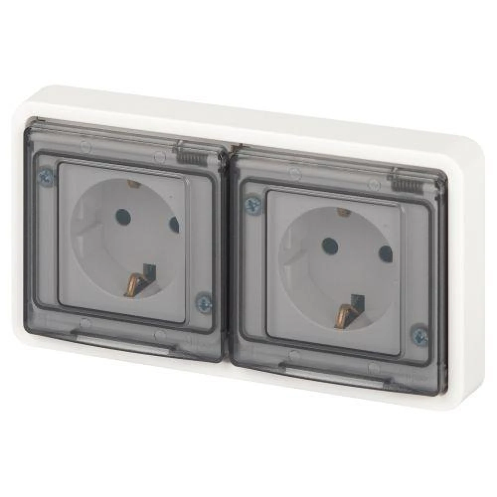 Розетка Эксперт 11-2523-01 2х2P+E гориз. IP55 16А-250В СУ бел. Эра Б0063276