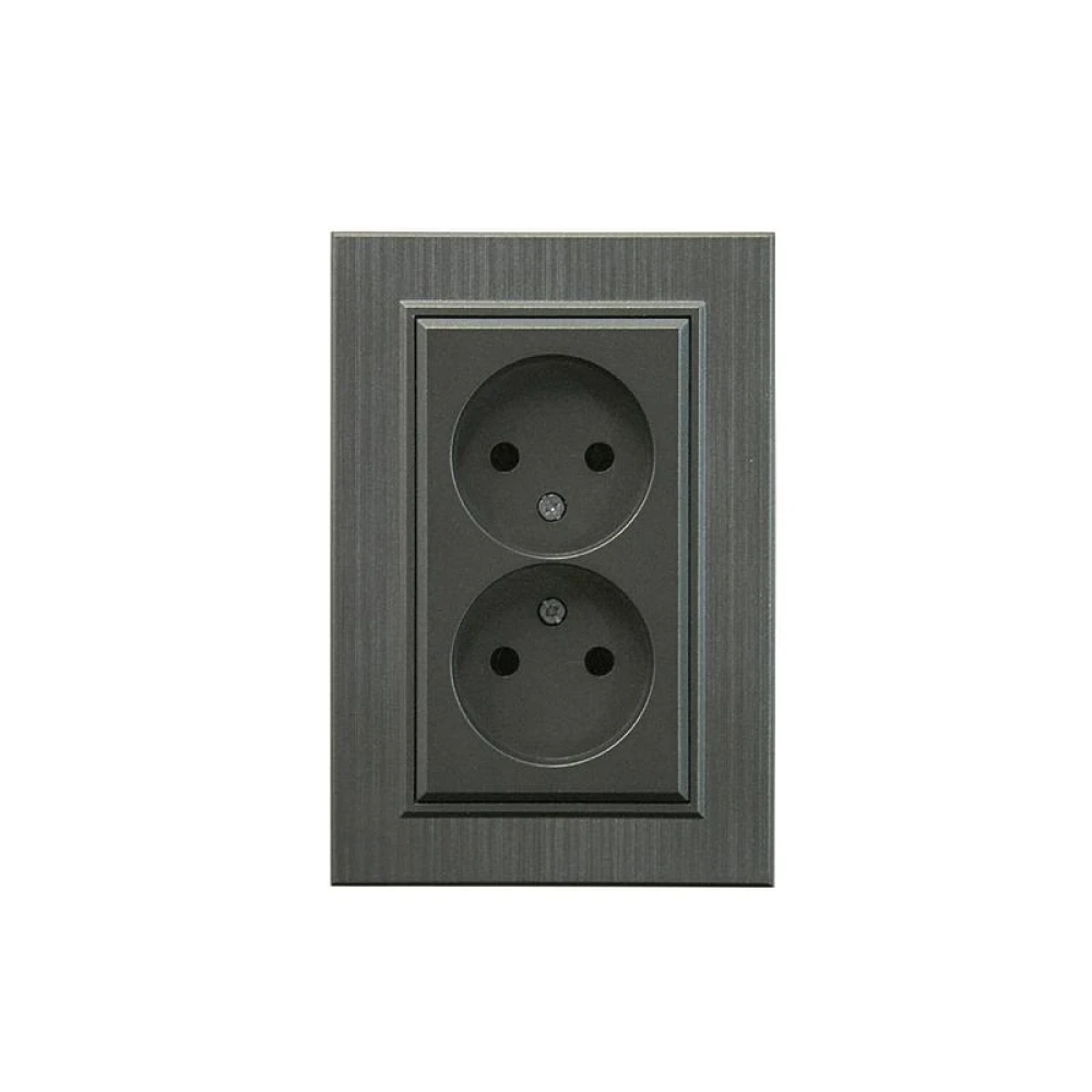 Розетка 2-я Karea LINE STAR без заземл. дым. металлик Makel 86050017