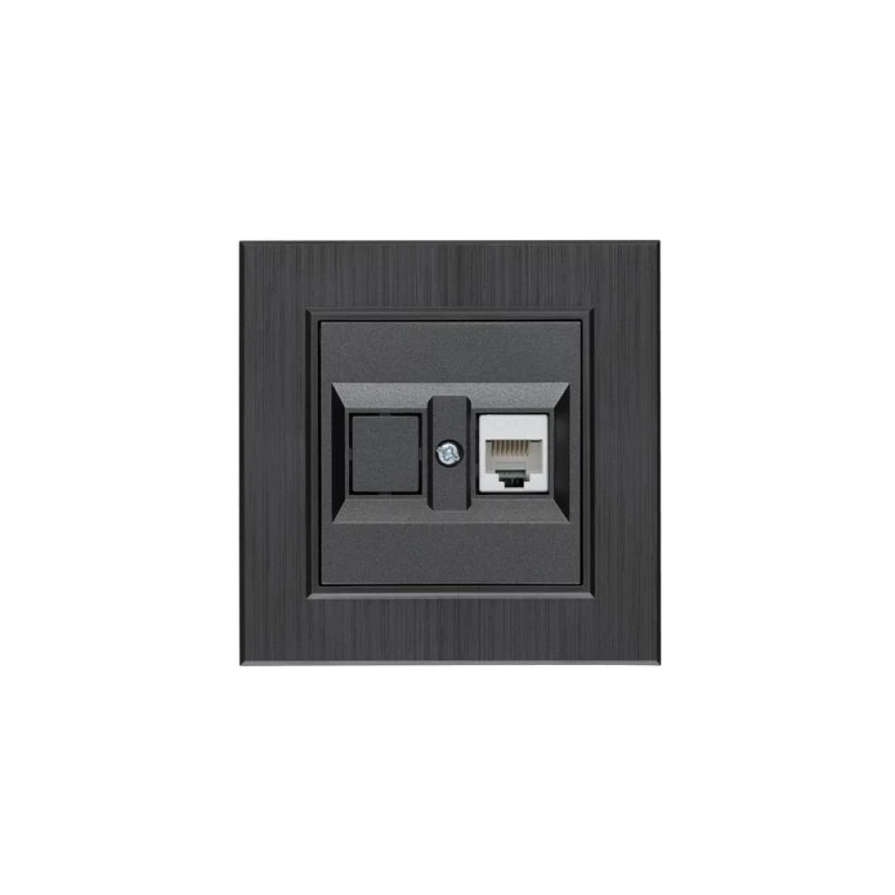 Розетка компьютерная CAT 5+гнездо Karea LINE STAR дым. металлик Makel 86050035