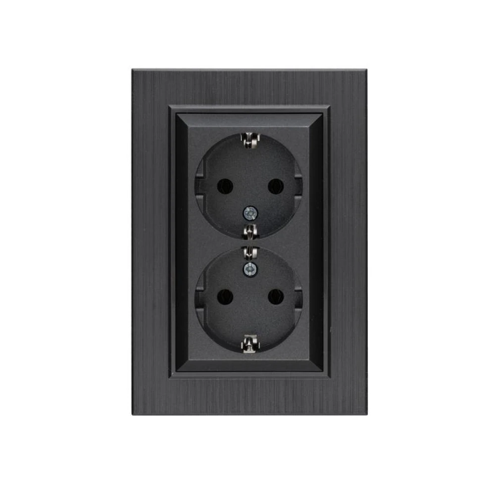 Розетка 2-я Karea LINE STAR с заземл. дым. металлик Makel 86050082