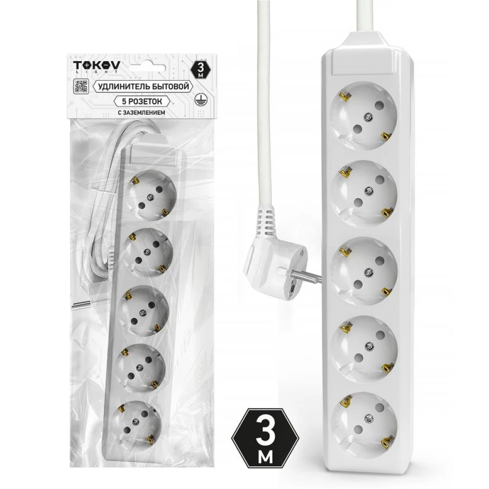 Удлинитель 5х3м с заземл. 10А 3х1.5 TOKOV LIGHT TKL-C01-BU5-3-1.5-Z