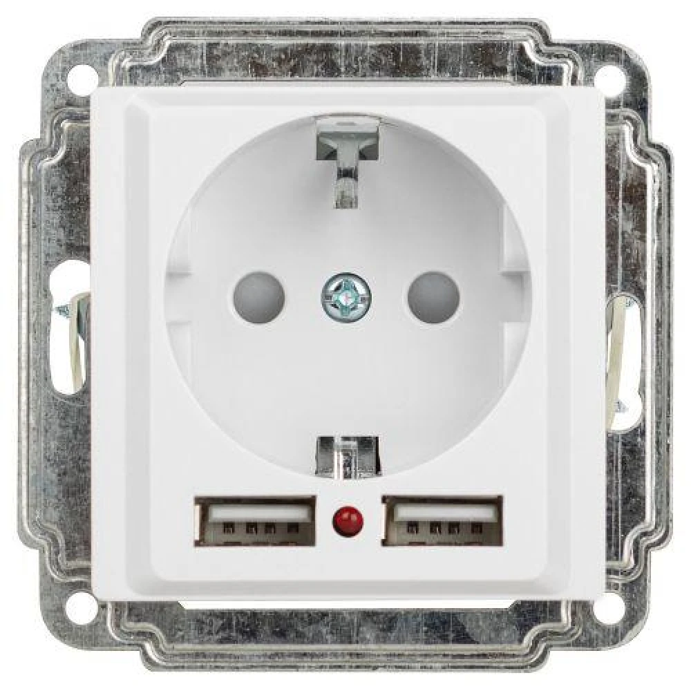 Розетка 1-м СП Accent 6-410-01 16А IP20 250В P+E Schuko защ. шторки + 2хUSB бел. Intro Б0063689