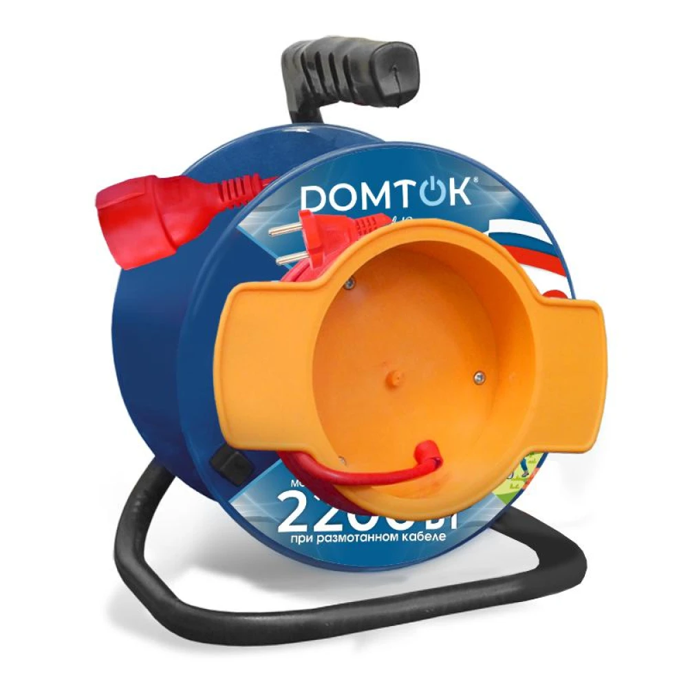 Удлинитель на катушке 1х30м без заземл. 10А IP20 2.2кВт с выносн. розеткой ПВС 2х1 DOMTOK 2428
