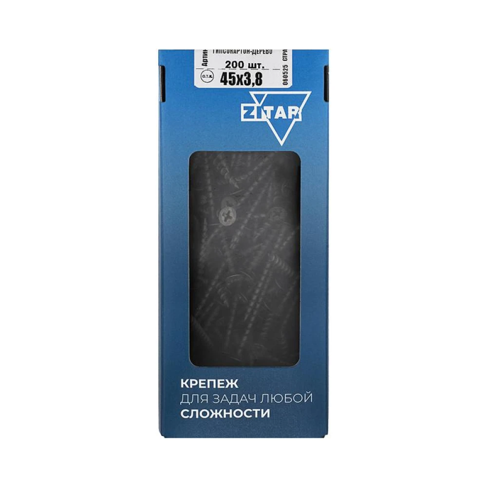 Саморез гипсокартон-дерево 3.8х45 (коробка) (уп.200шт) Tech-Krep/Zitar 102124