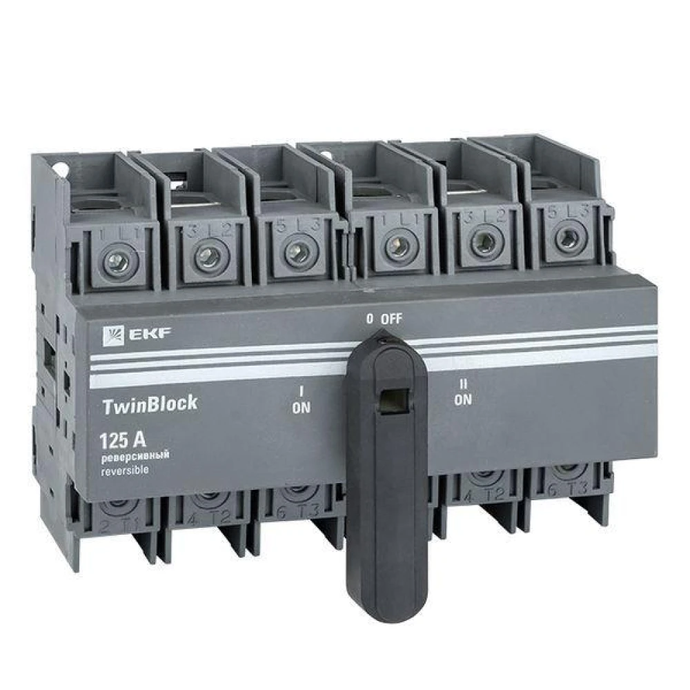 Рубильник 3п 125A реверсивный c рукояткой для прямой установки TwinBlock EKF tb-s-125-3p-rev