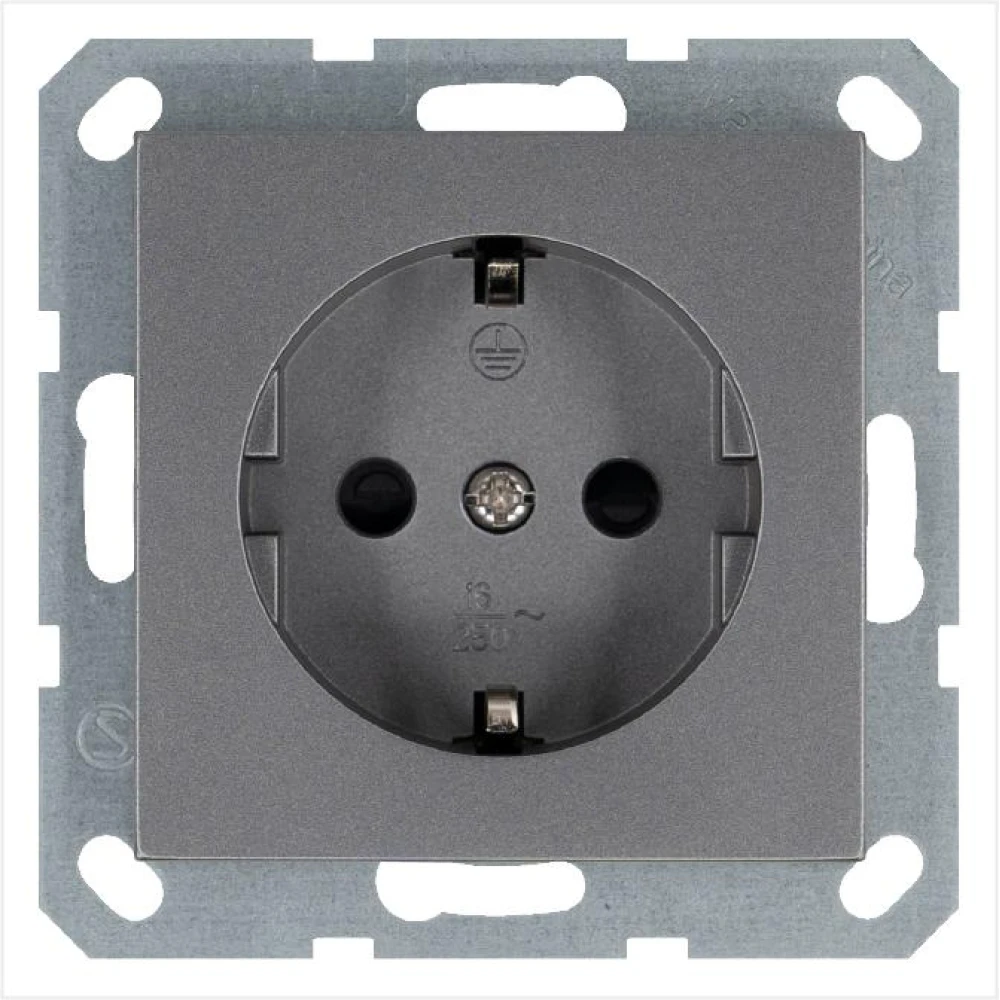 Розетка 1-м Shuko 16А IP20 с заземл. защ. шторки механизм алюм. Jasmart G5501S