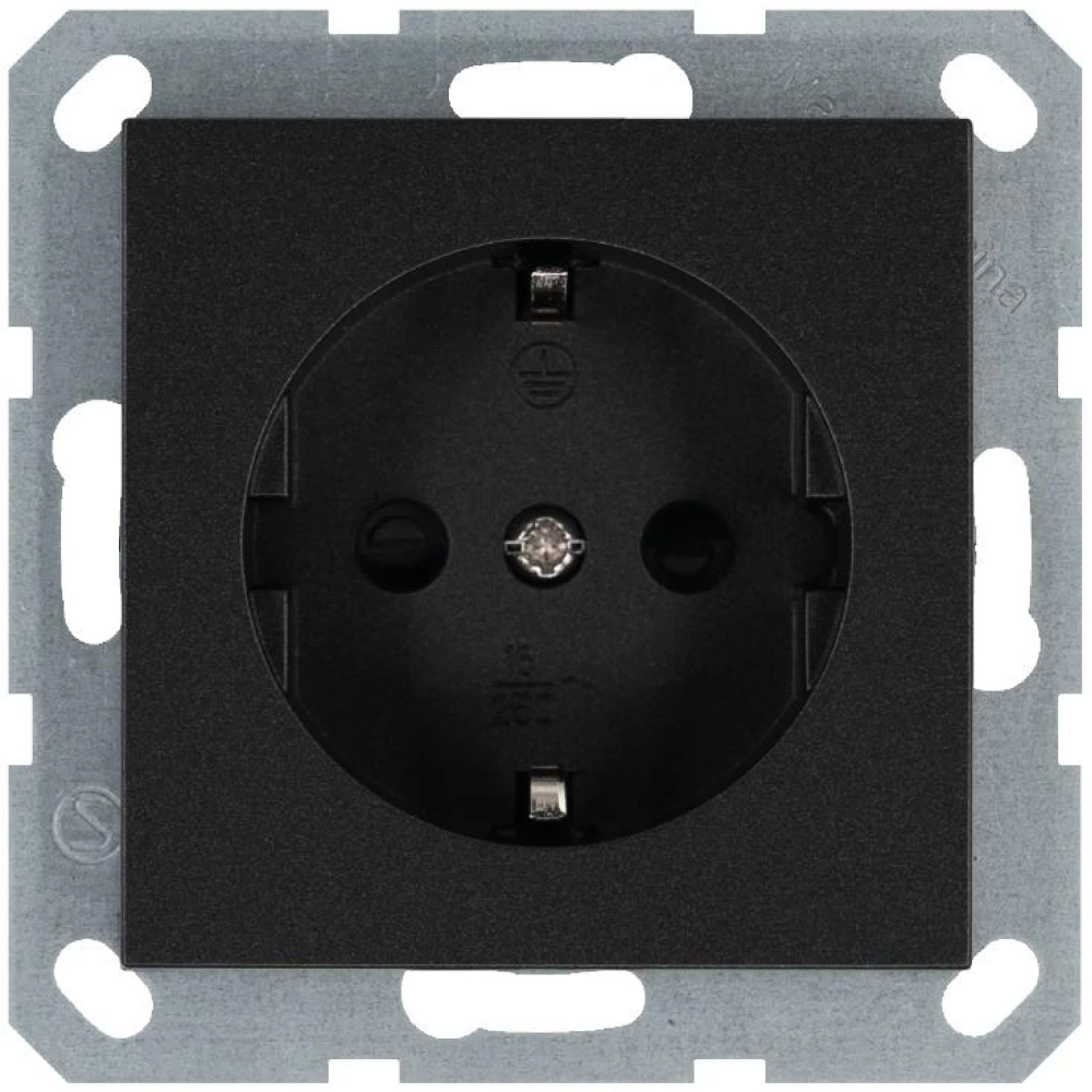 Розетка 1-м Shuko 16А IP20 с заземл. защ. шторки механизм антрацит Jasmart G5501B