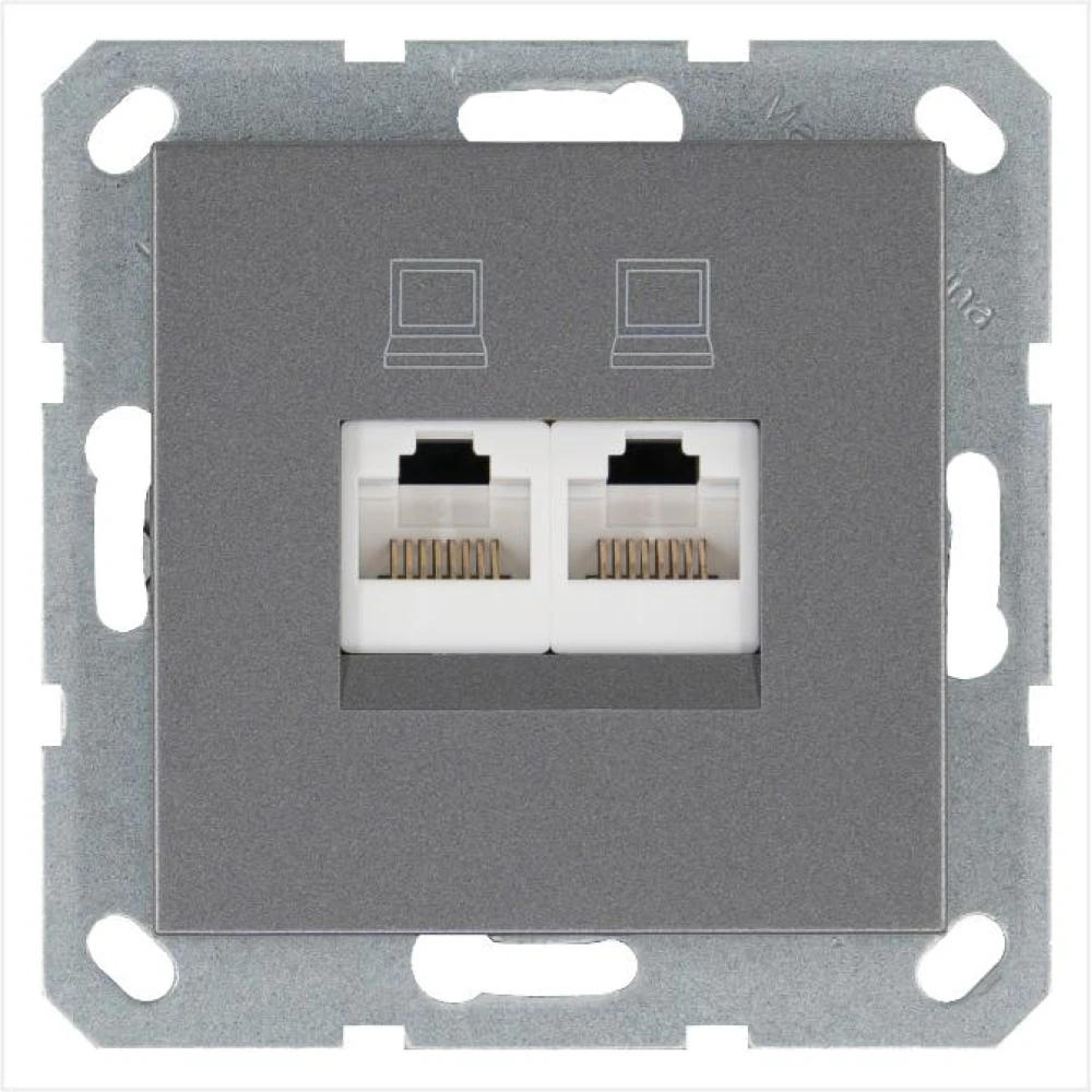 Розетка компьютерная 2-м RJ45 IP20 кат. 5E механизм алюм. Jasmart G6106S