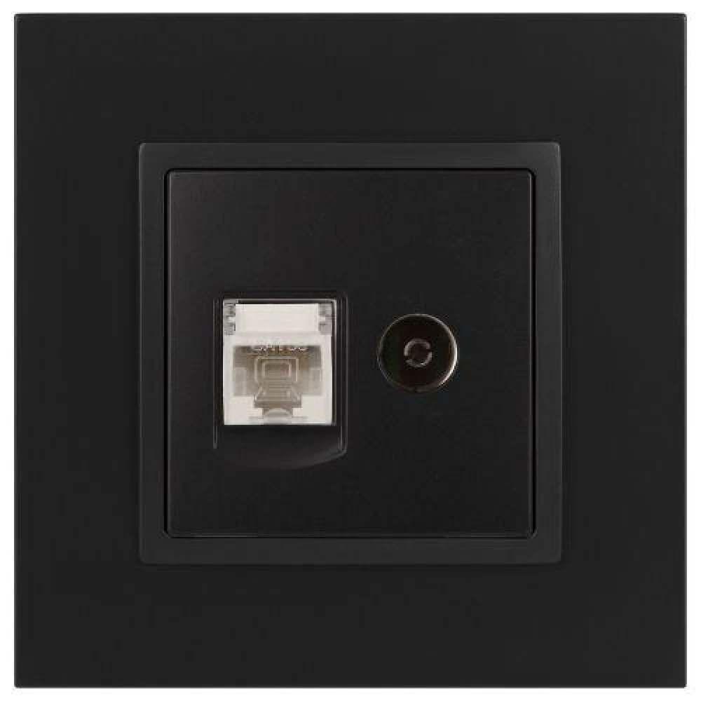 Розетка компьютерная + телевизионная 2-м Elegance 14-3110-05 RJ45 + TV IP20 механизм антрацит Эра Б0034318