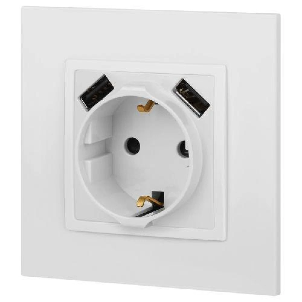 Розетка 16А 250В 2P+E с 2хUSB 5В-3А защ. шторки Elegance бел. 14-4109-01 ЭРА Б0047867